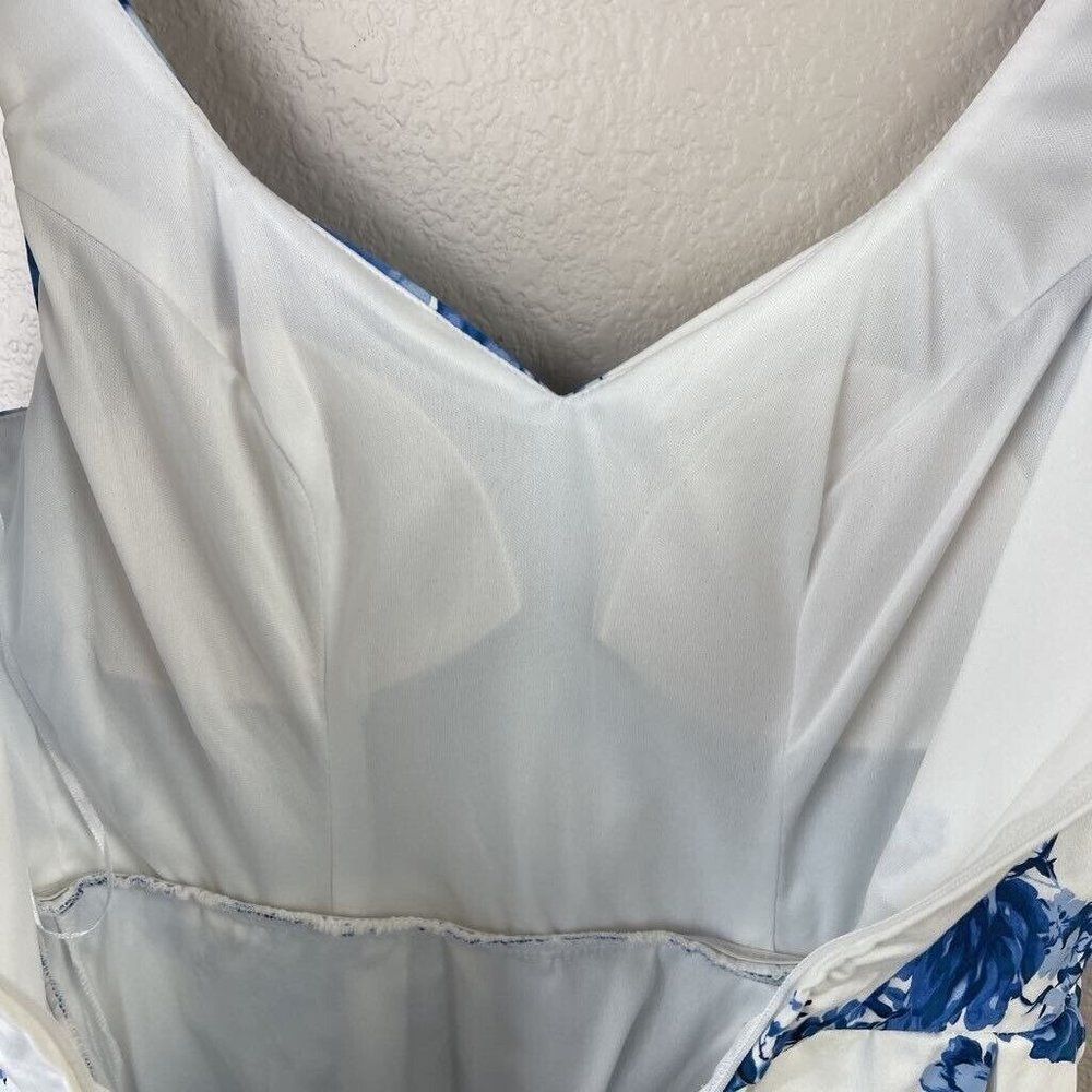 Jun & Ivy Dress Floral Fit And Flare White Blue Lined V Neck Strap Knit S New - Picture 12 of 14